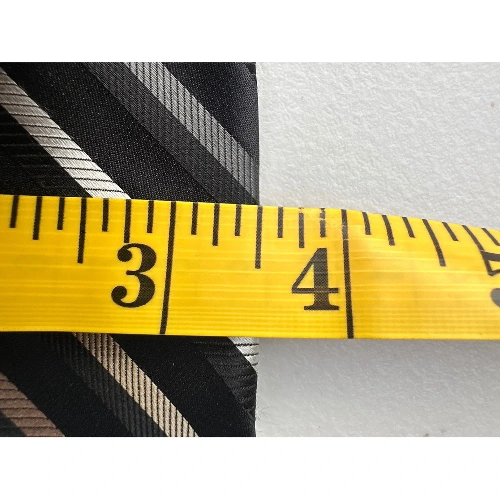 Nicole Miller New York Mens Silk Necktie Black Grey Bronze Striped Formal Tie